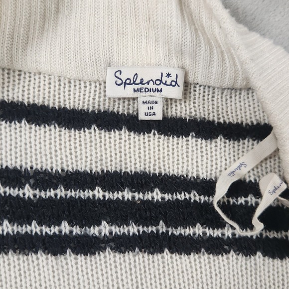 Splendid‎ Stripe Cardigan Open Knit Lightweight Sweater Size Medium White/Black - Picture 2 of 5